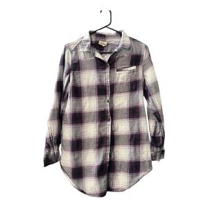 Boston‎ Traders Flannel Shirt Womens Small Relax Button Up Top Plaid Black White